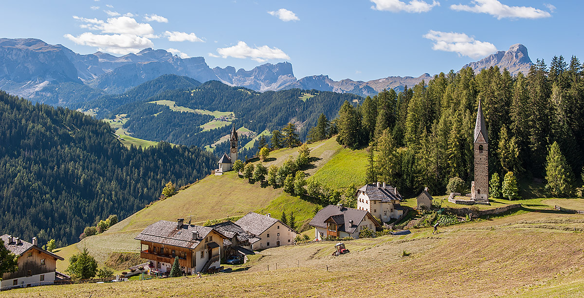 The church and some houses in the village of La Valle in Alta Badia