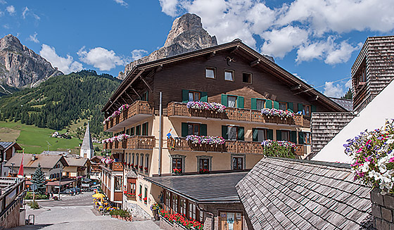 The historic center of Corvara with many hotels and houses